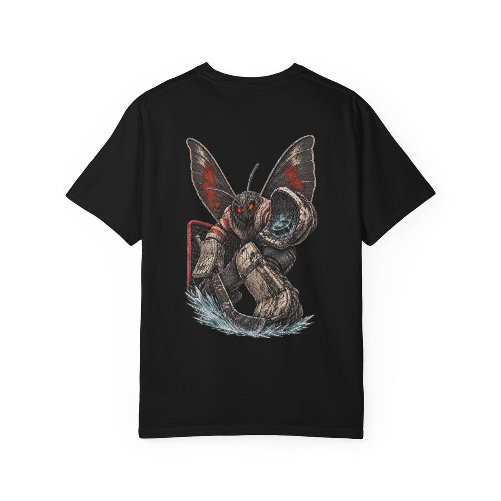 Mothman Shutout Sentinel Back Print Tee graphic on a Black tee