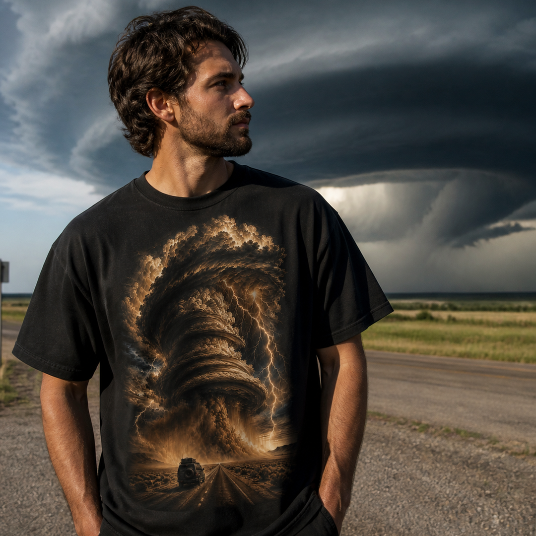 Sepia Supercell Pursuit Storm Chaser Graphic Tee