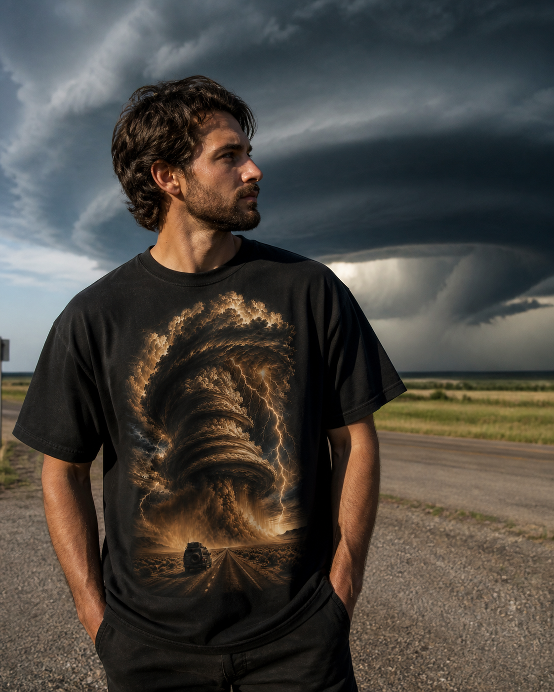Sepia Supercell Pursuit Storm Chaser Graphic Tee