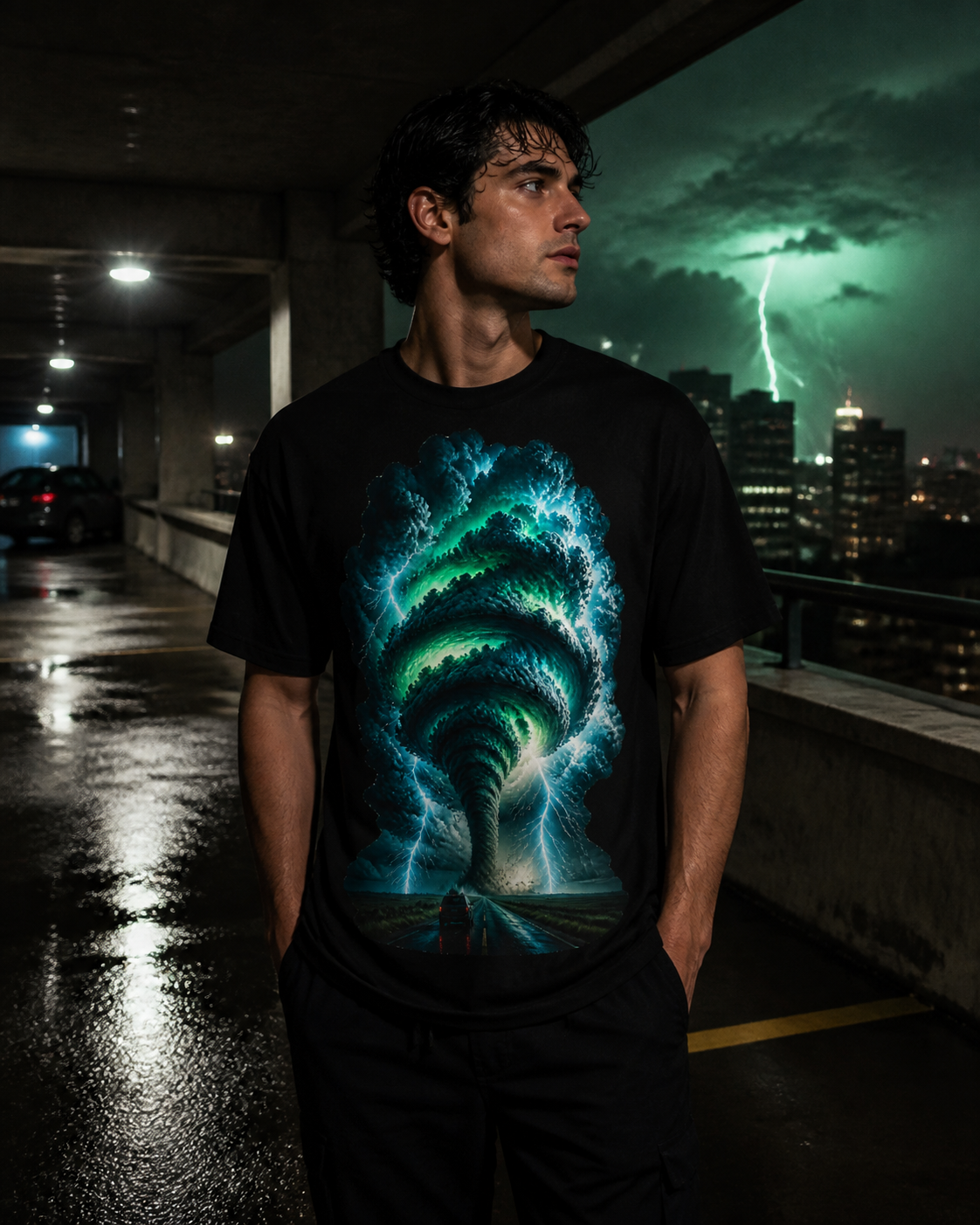 Emerald Night Funnel Storm Chaser Graphic Tee