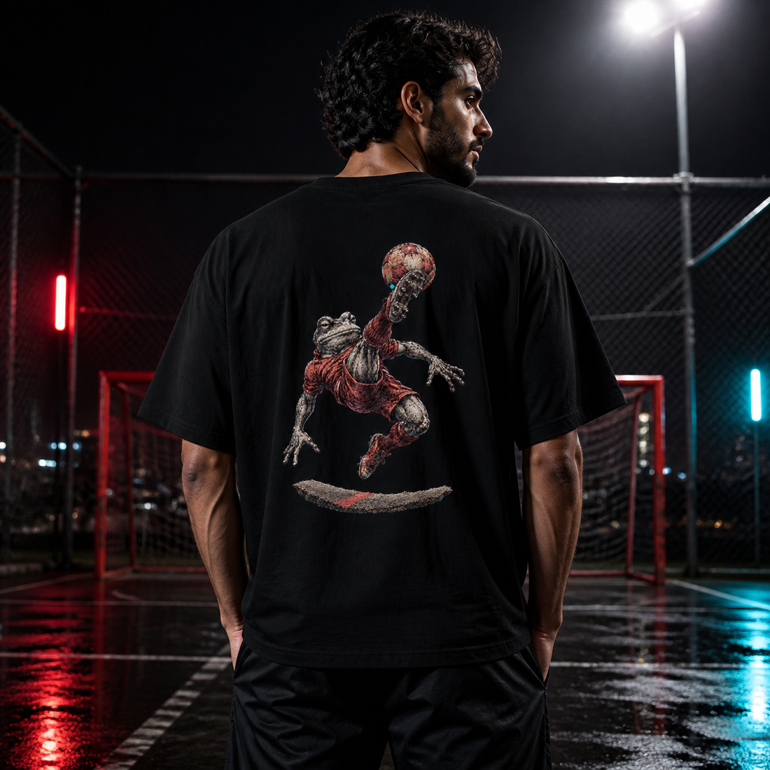 Loveland Frog Sky Kick Back Print Tee worn on a Black tee in the Drop 1 - League of the Unseen campaign