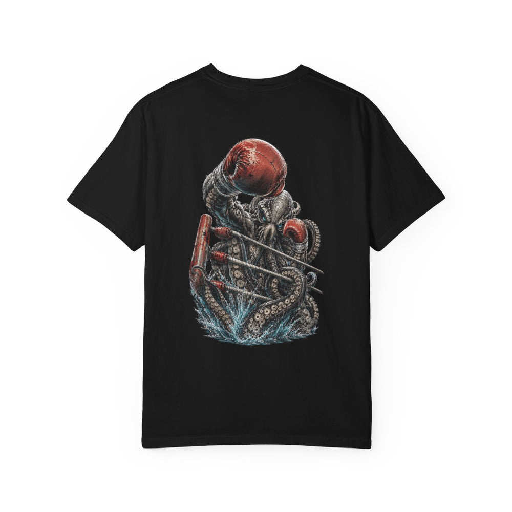 Kraken Heavyweight Tidebreaker Back Print Tee graphic on a Black tee