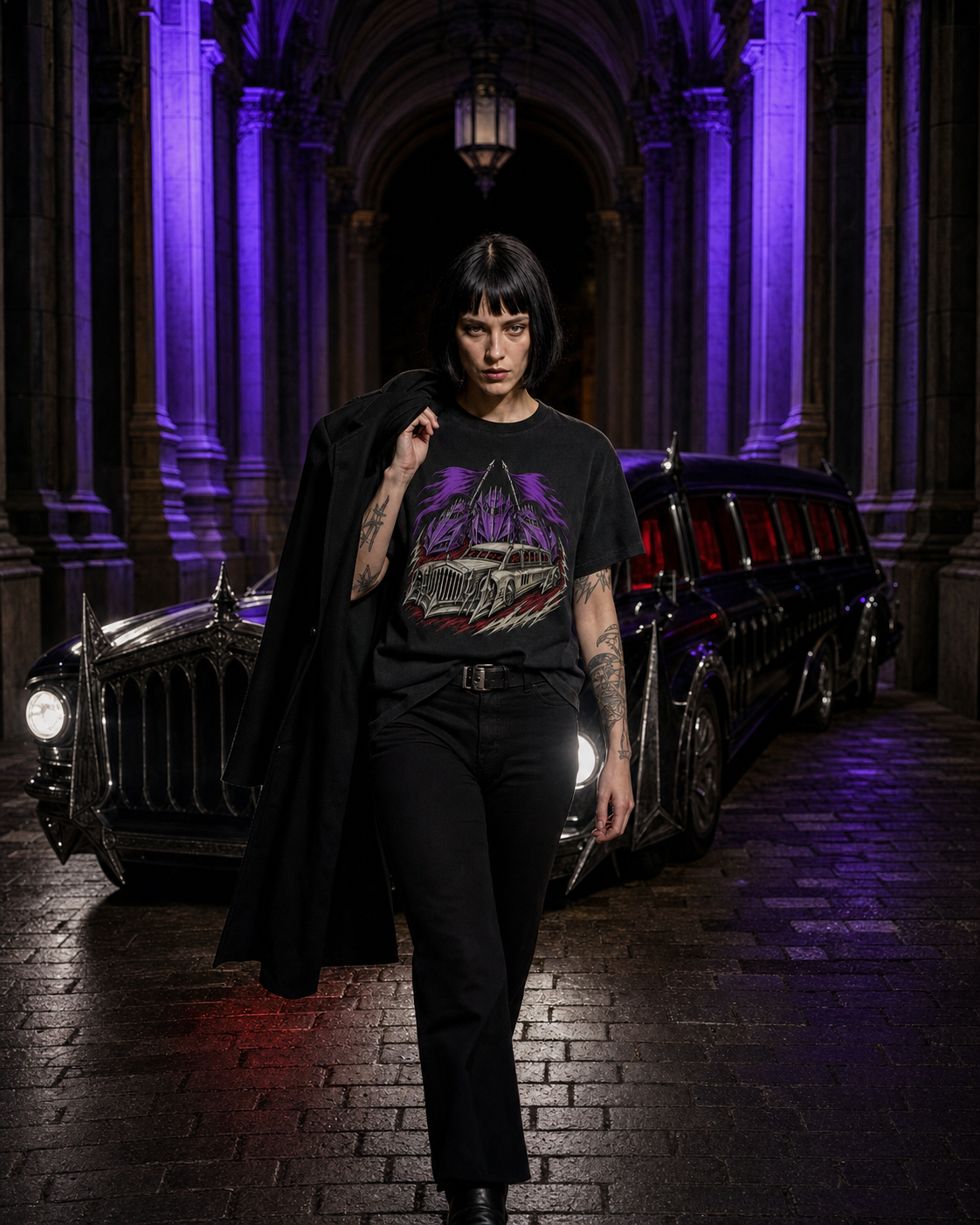 Black Procession Gothic Hearse Racing Graphic Tee