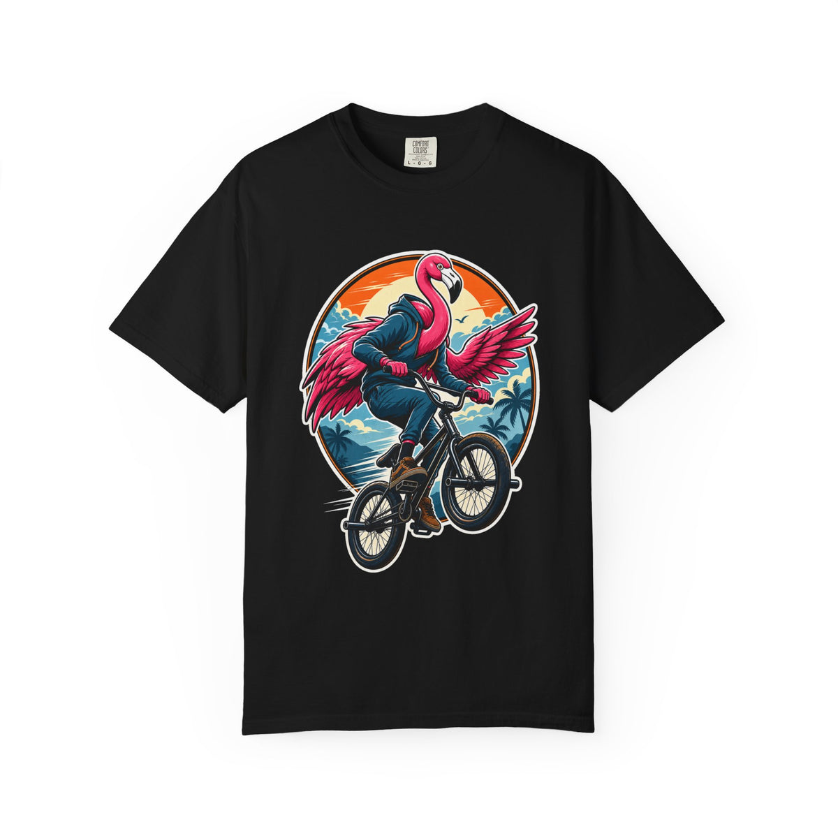 Flamingo BMX Sunset Retro T-Shirt Graphic