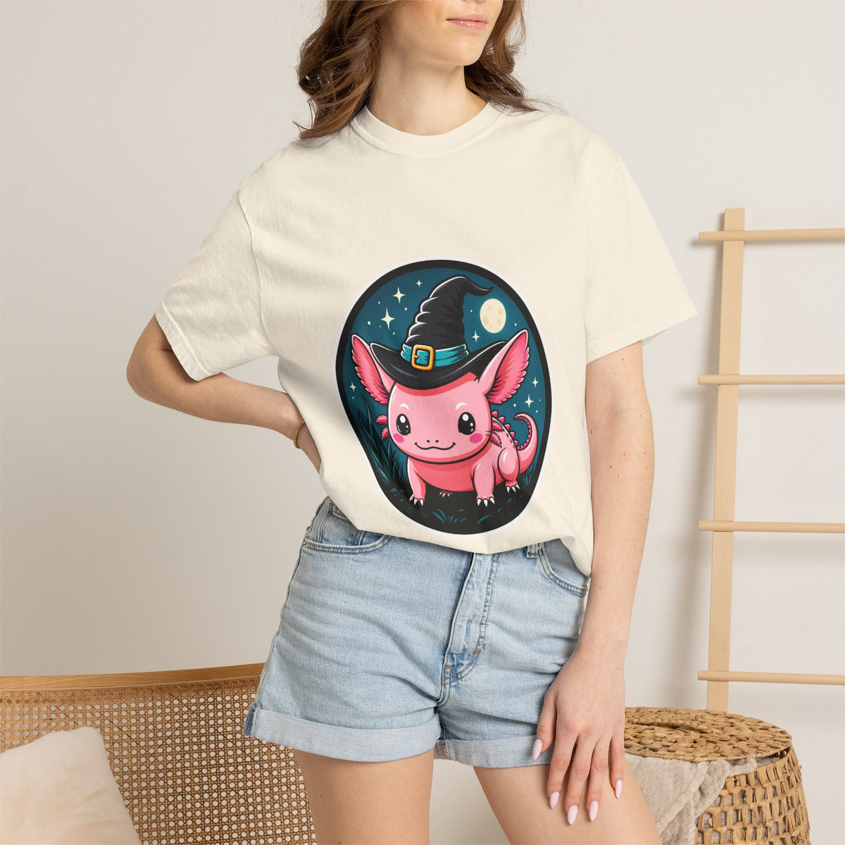 Cute Witch Axolotl Emblem T-Shirt Graphic