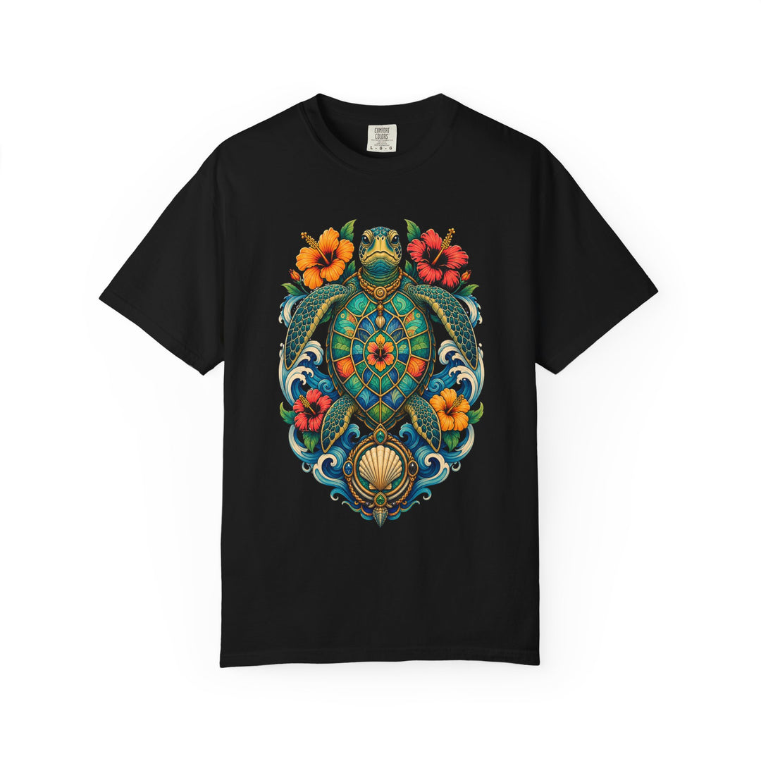 Psychedelic Hibiscus Sea Turtle Graphic Tee