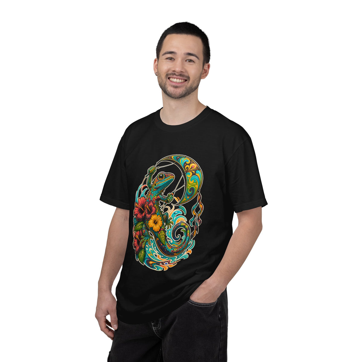 Psychedelic Hibiscus Kite Lizard T-Shirt Graphic