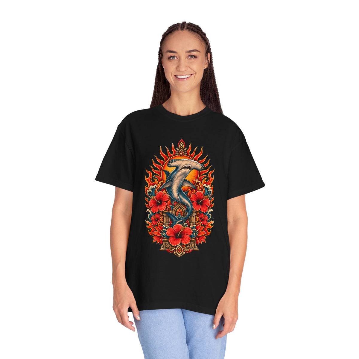 Fire Hibiscus Hammerhead Graphic Tee