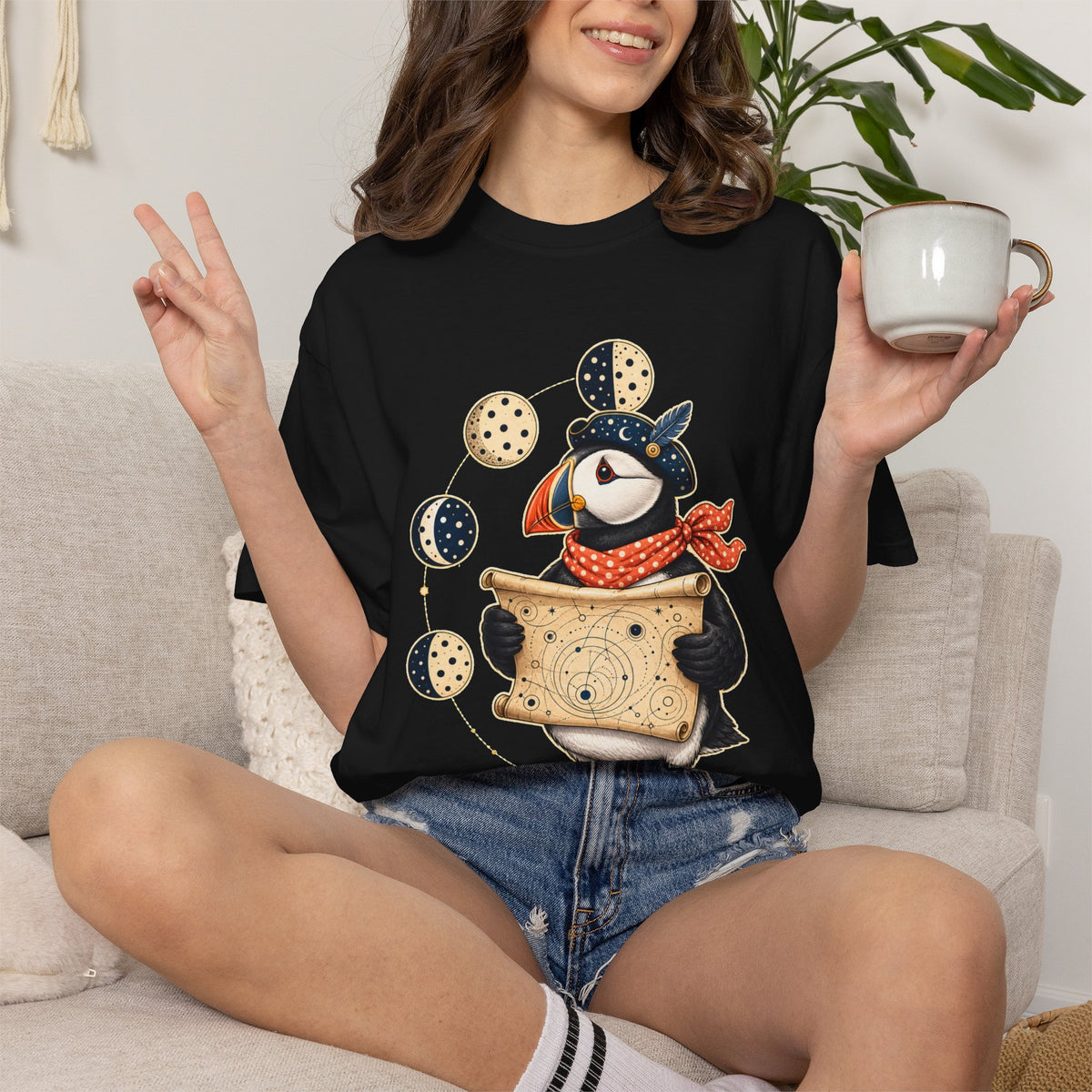 Polka Dot Moon Puffin Graphic Tee