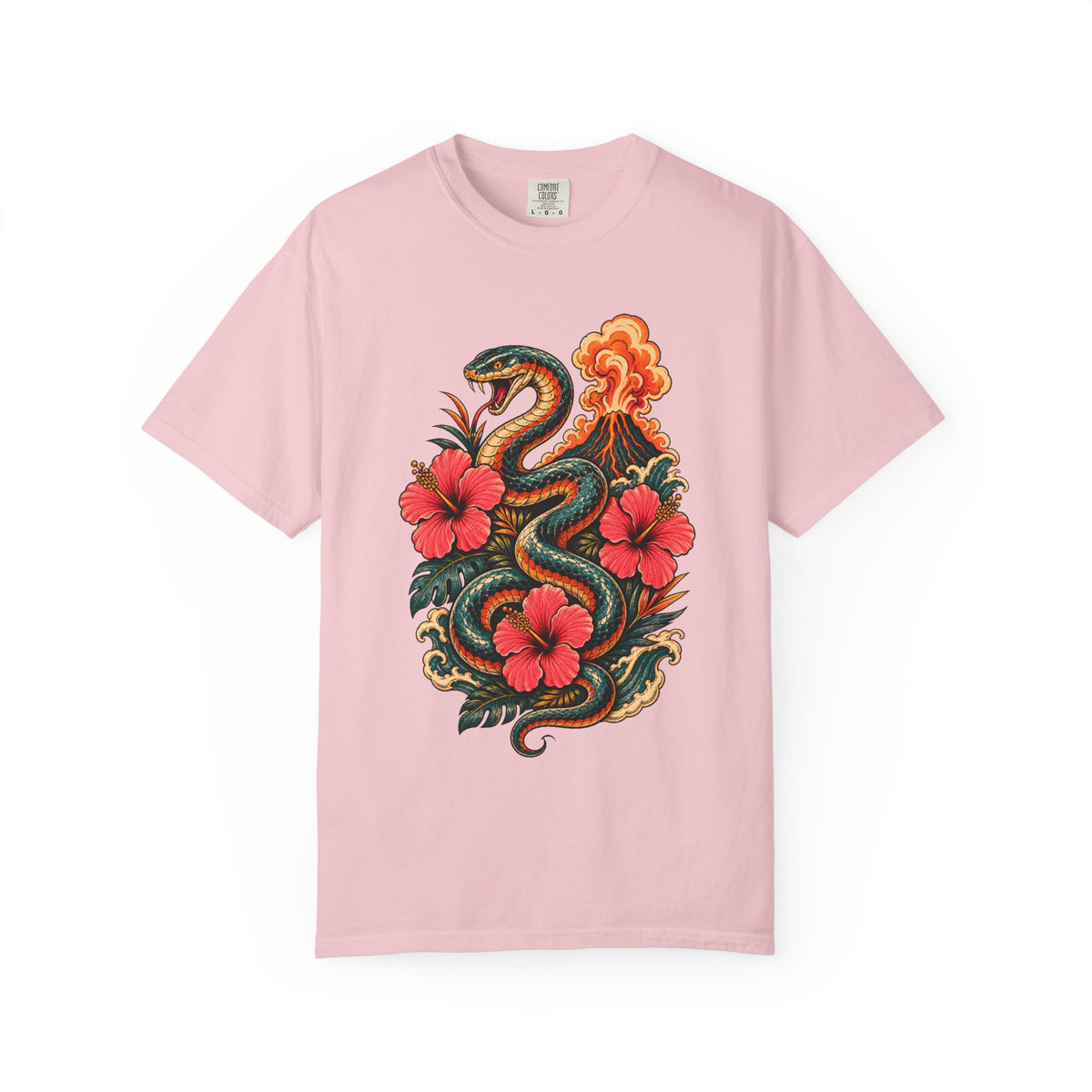 Postcard Hibiscus Volcano Serpent T-Shirt Graphic
