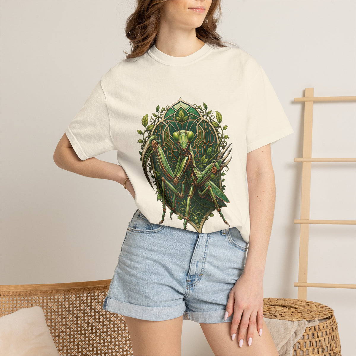 Cyber Botanical Praying Mantis Graphic Tee