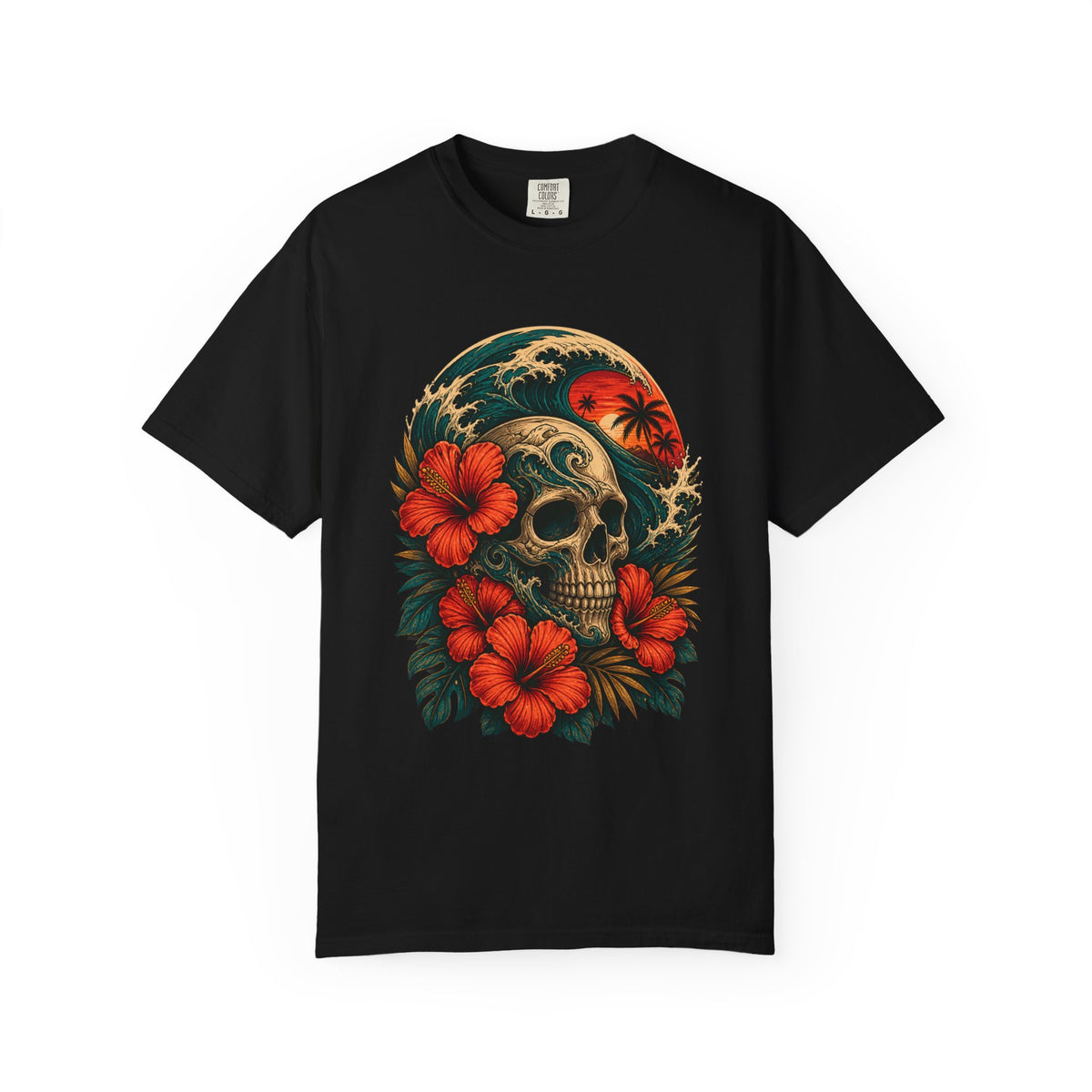 Hibiscus Surf Skull Graphic T-Shirt