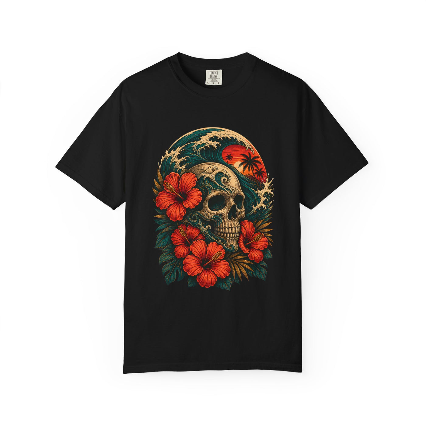 Hibiscus Surf Skull Graphic T-Shirt