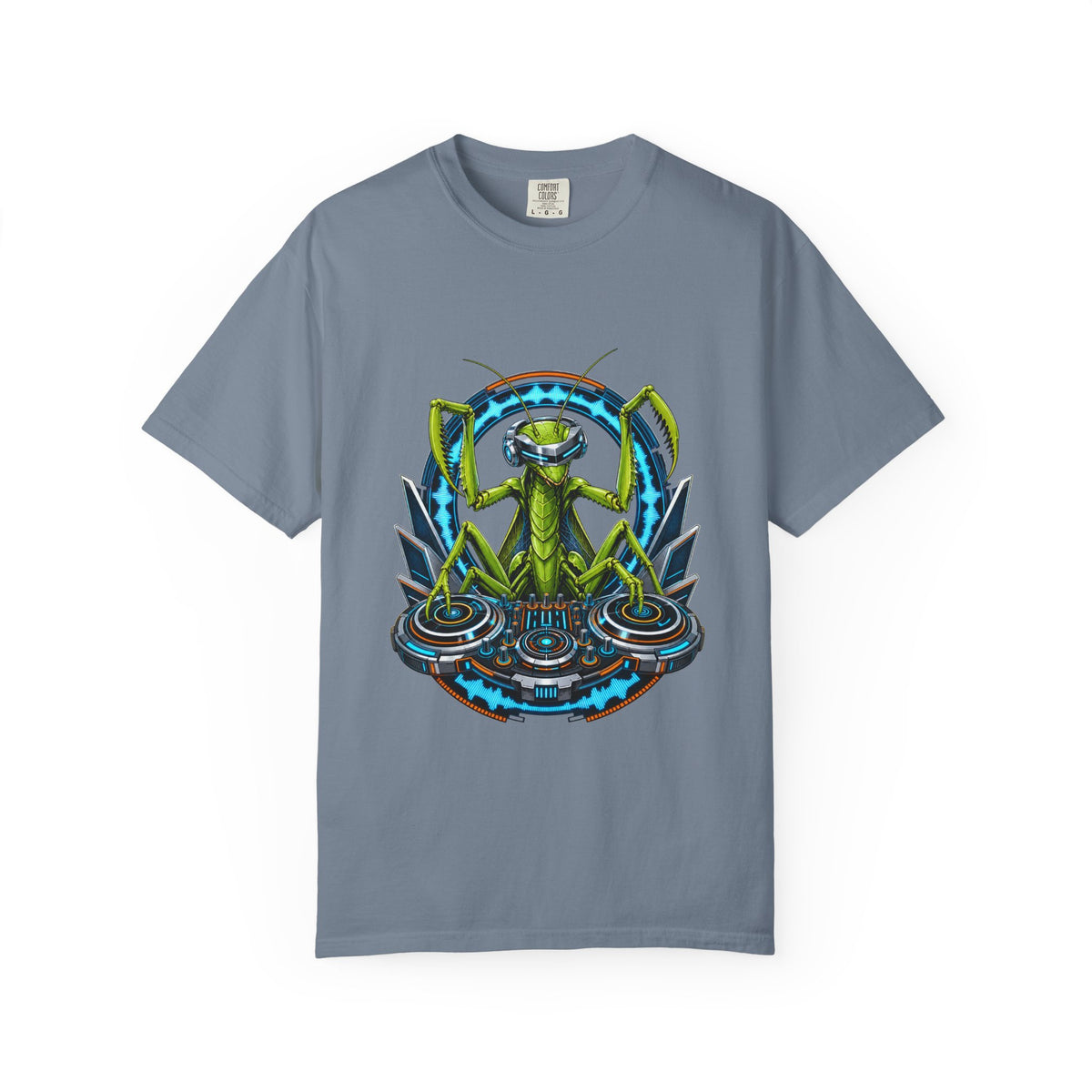 Retro Futurist Praying Mantis DJ Graphic Tee