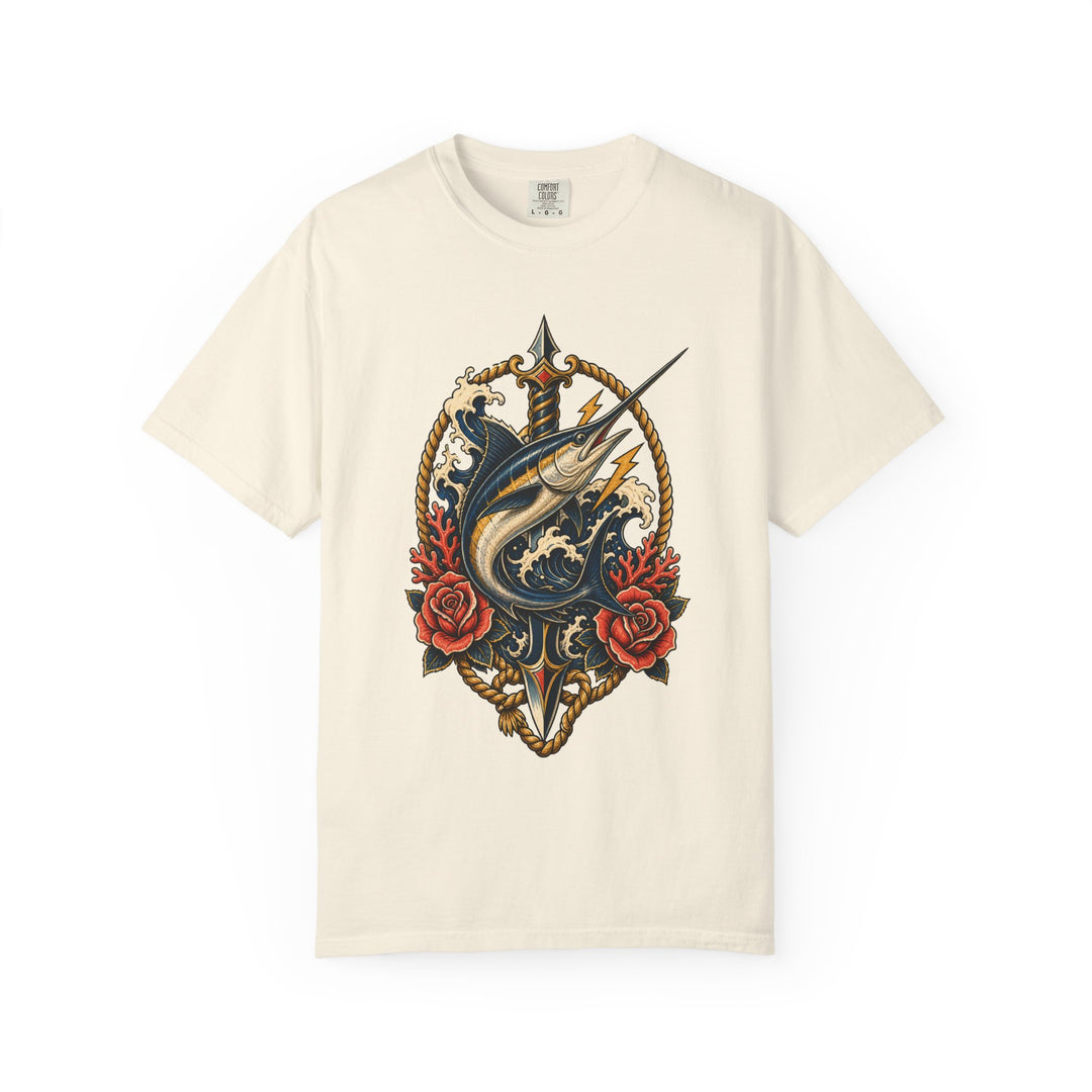 Tattoo Flash Swordfish Dagger Crest Graphic Tee