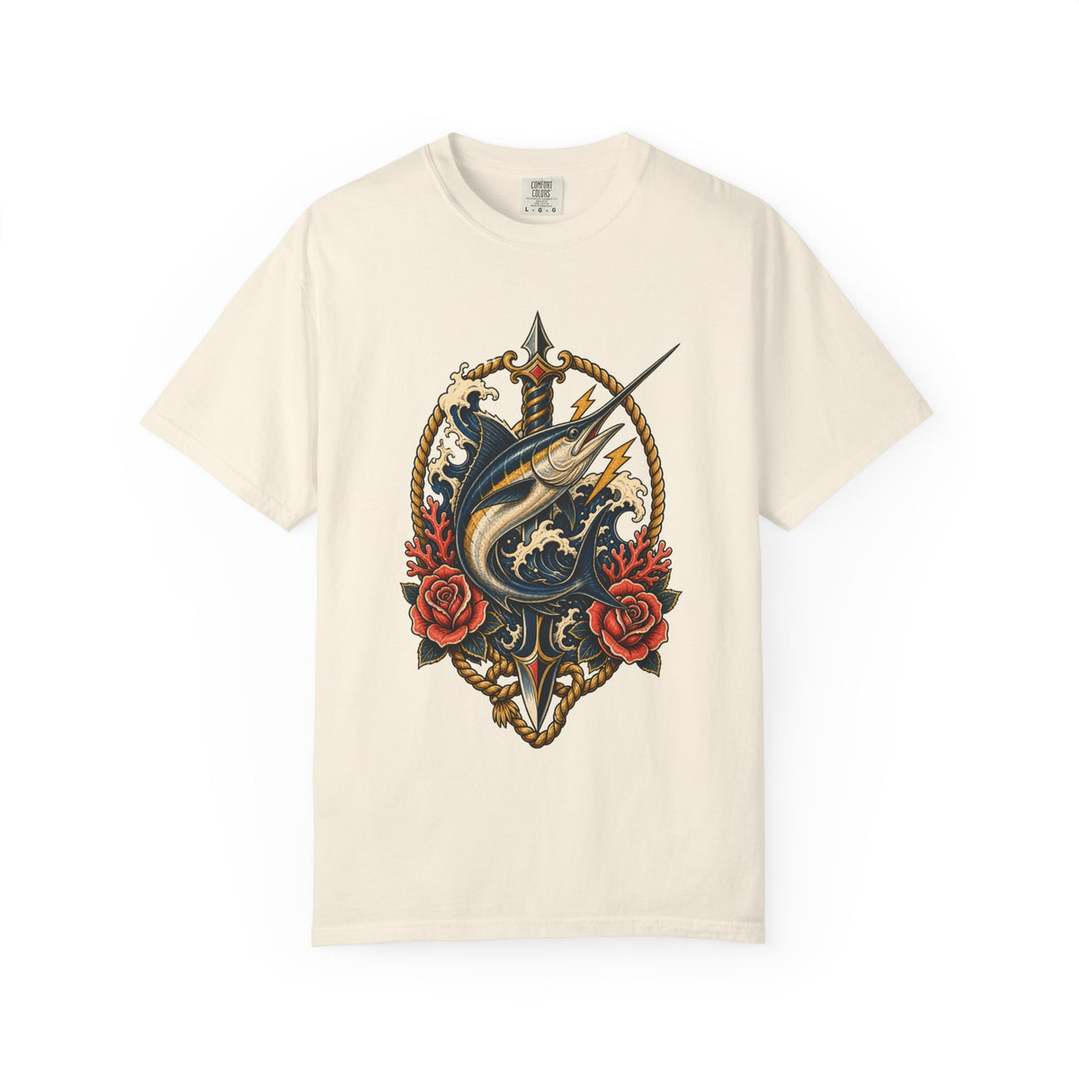 Tattoo Flash Swordfish Dagger Crest Graphic Tee