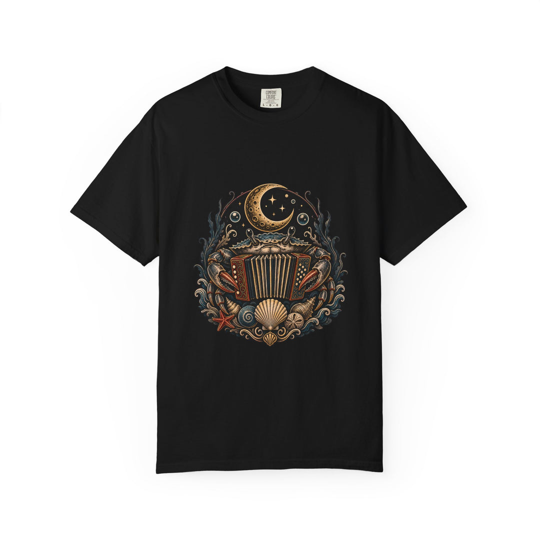 Blackwork Lunar Tidepool Accordion Crab T-Shirt Graphic