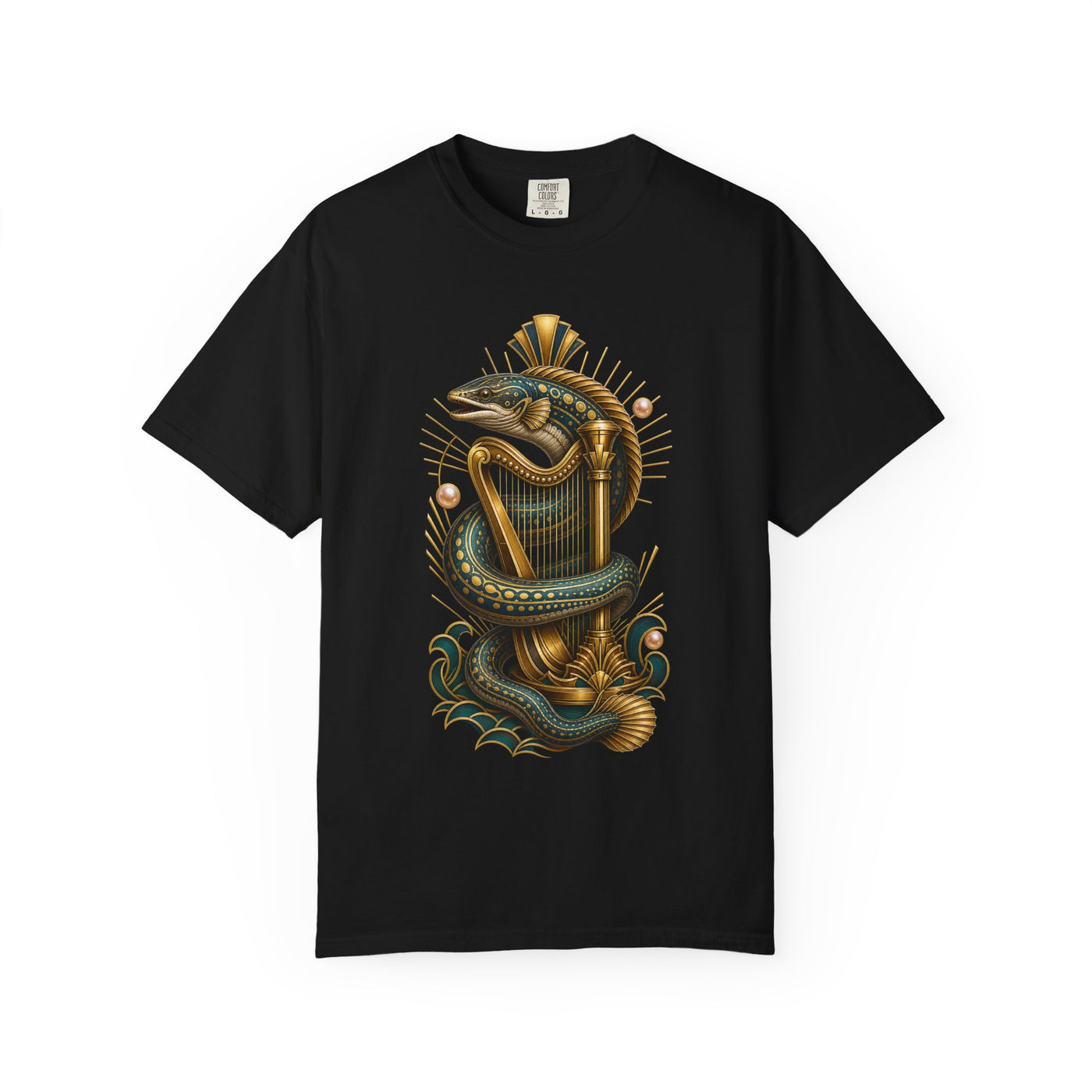 Neo Deco Brass Eel Harpist Graphic Tee
