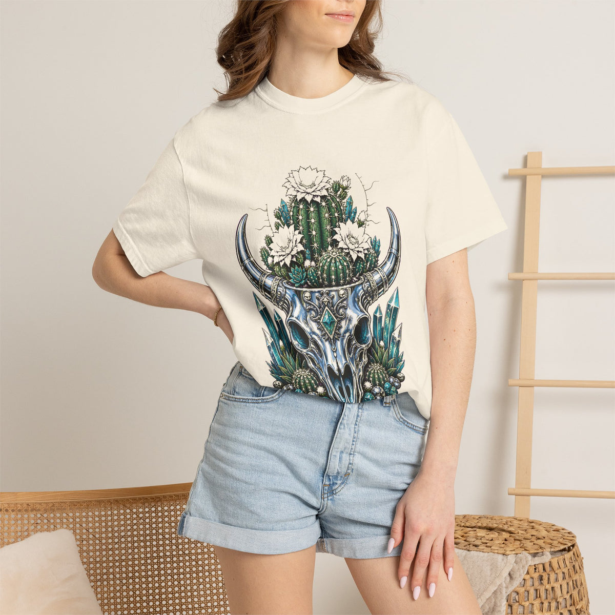 Chrome Cactus Skull Bloom T-Shirt Graphic