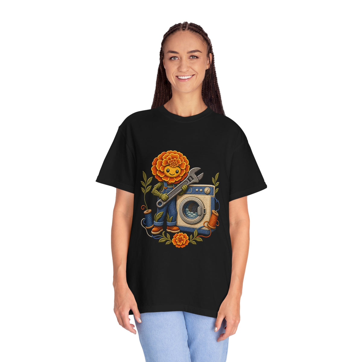 Embroidered Laundromat Marigold Wrench T-Shirt Graphic