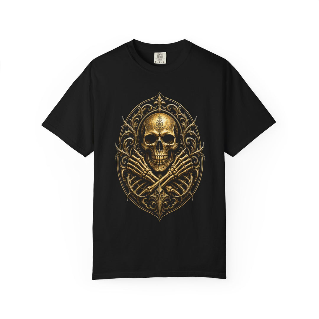 Gothic Gold Skull Crest T-Shirt Graphic