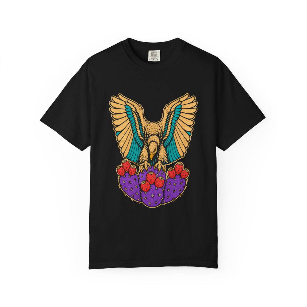 Prickly Pear Vulture Embroidered Western Graphic Tee graphic on a Black tee
