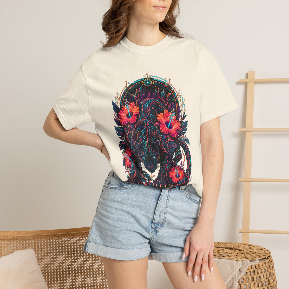 Neon Circuit Panther Bloom Graphic Tee