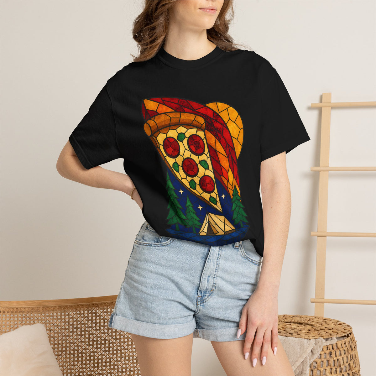 Pizza Meteor Camp Stained Glass Adventure Graphic Tee