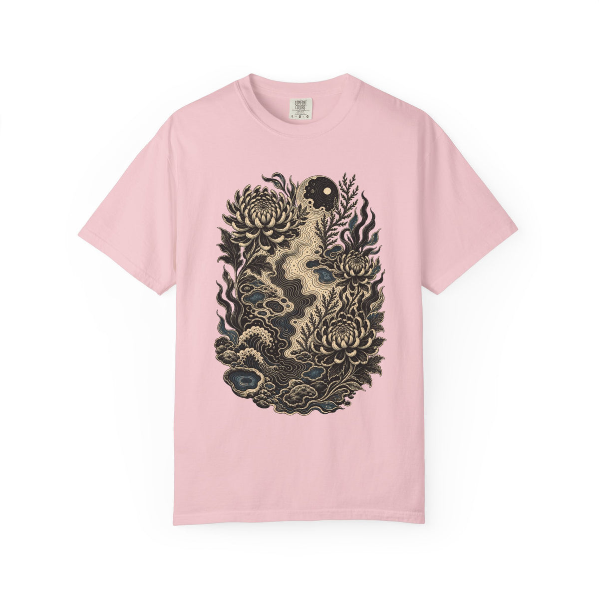 Blackwork Tide Map Florals T-Shirt Graphic