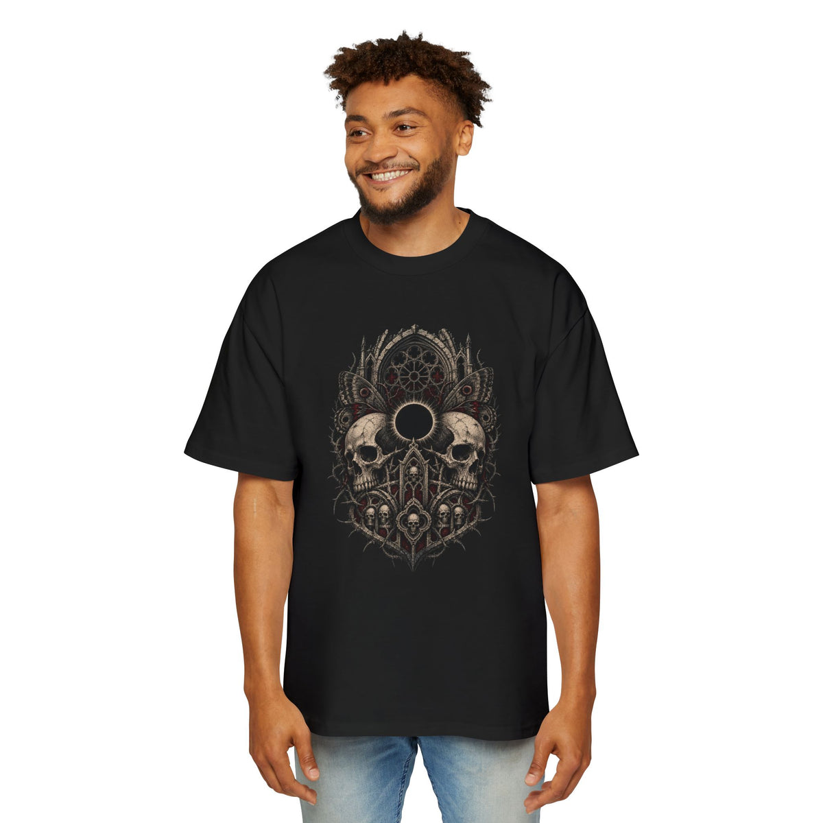 Twin Skull Eclipse Heavy Oversized Gothic Tee