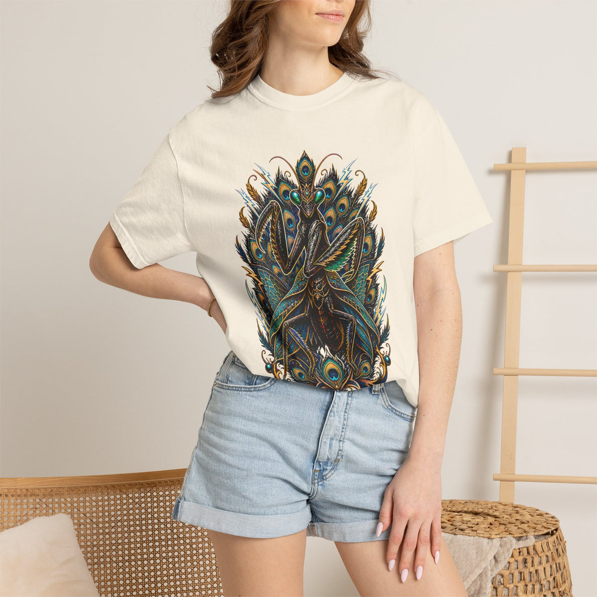 Velvet Thunder Peacock Mantis Graphic Tee