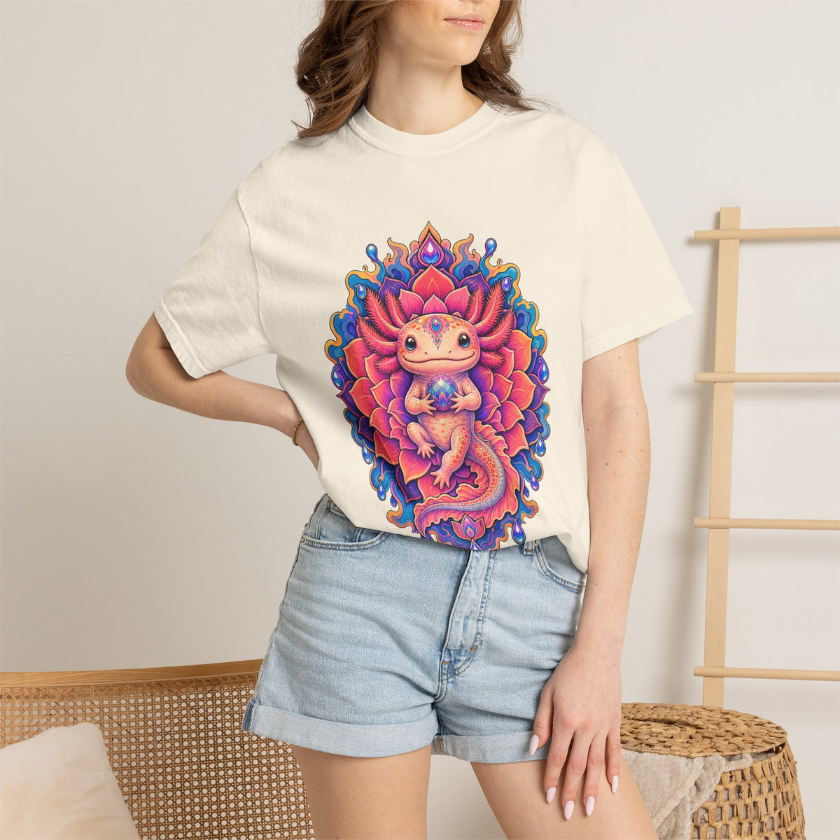 Psychedelic Dahlia Axolotl Graphic Tee