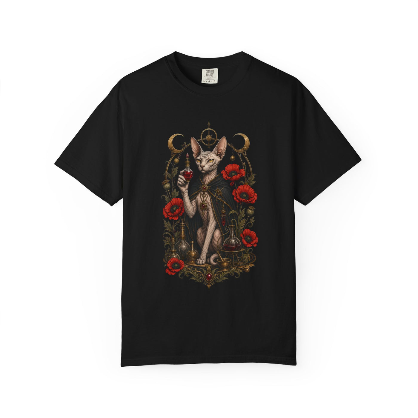 Gothic Poppy Sphinx Cat Graphic Tee