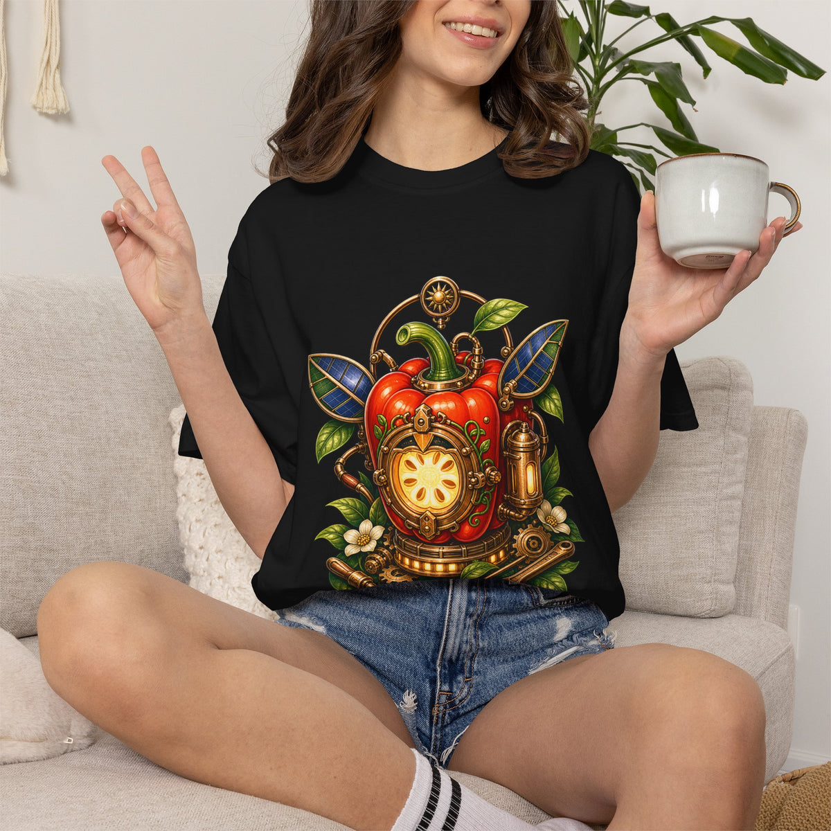 Solarpunk Pepper Lantern Mechanic T-Shirt Graphic