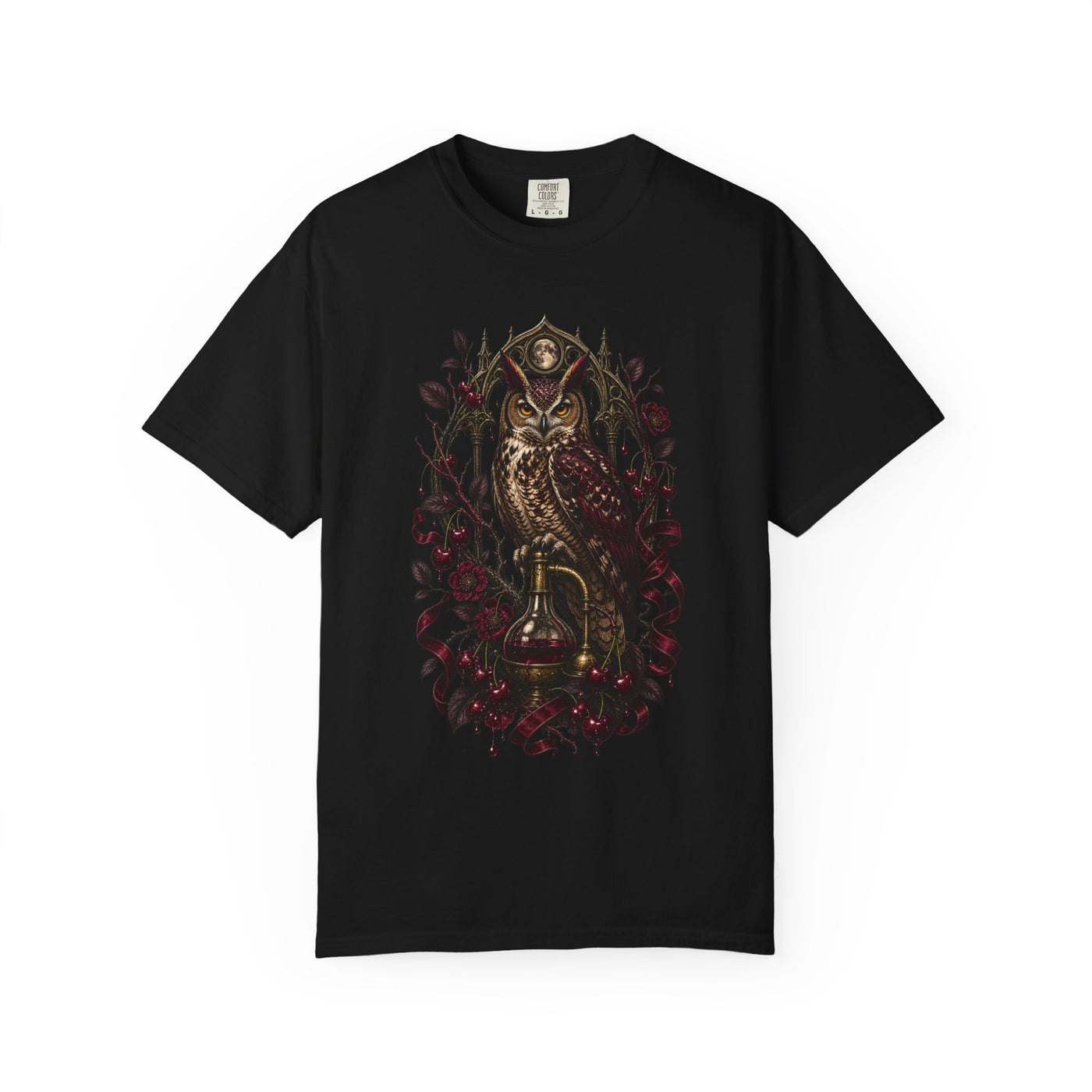 Gothic Cherry Owl Graphic Tee