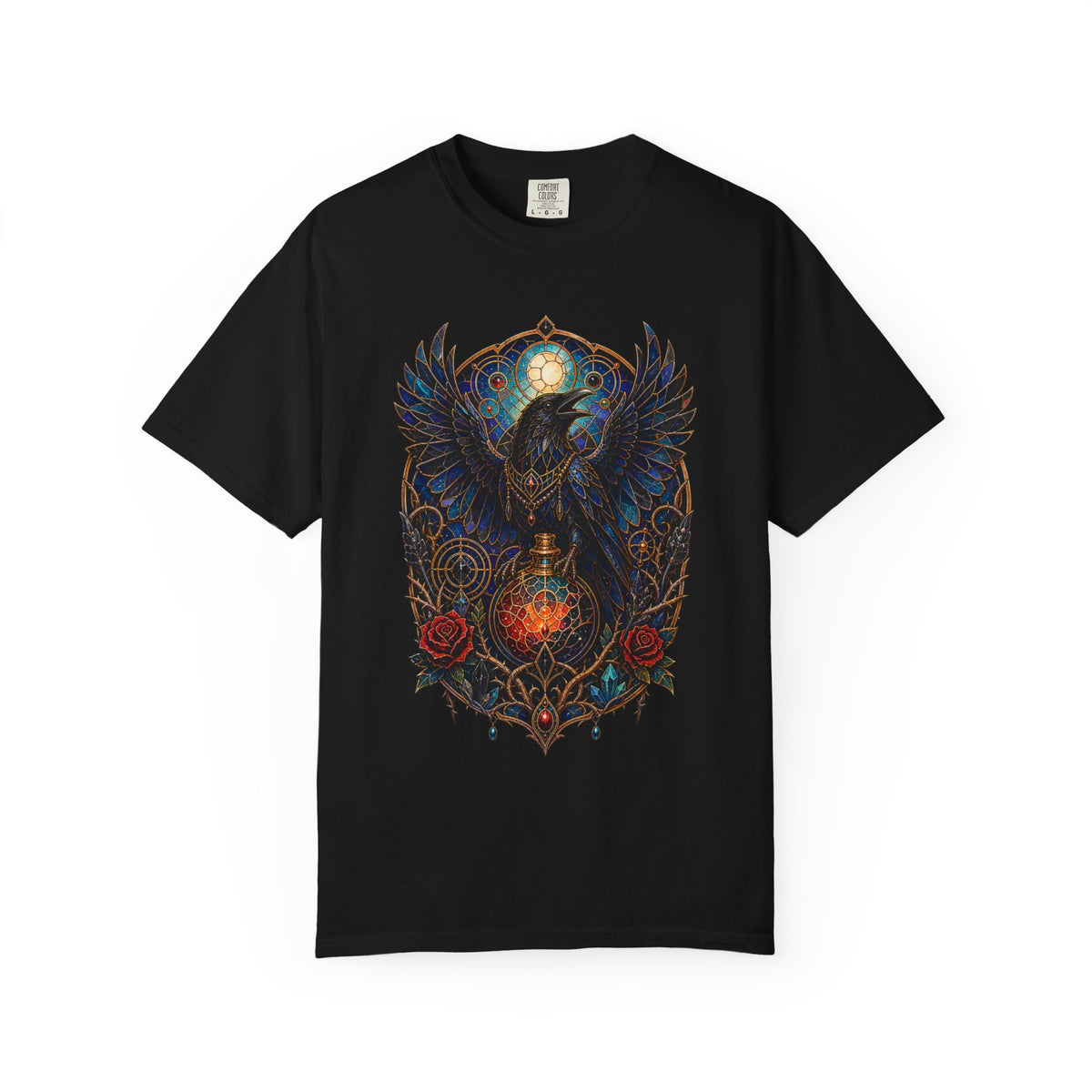 Stained Glass Raven Alchemist Graphic T-Shirt