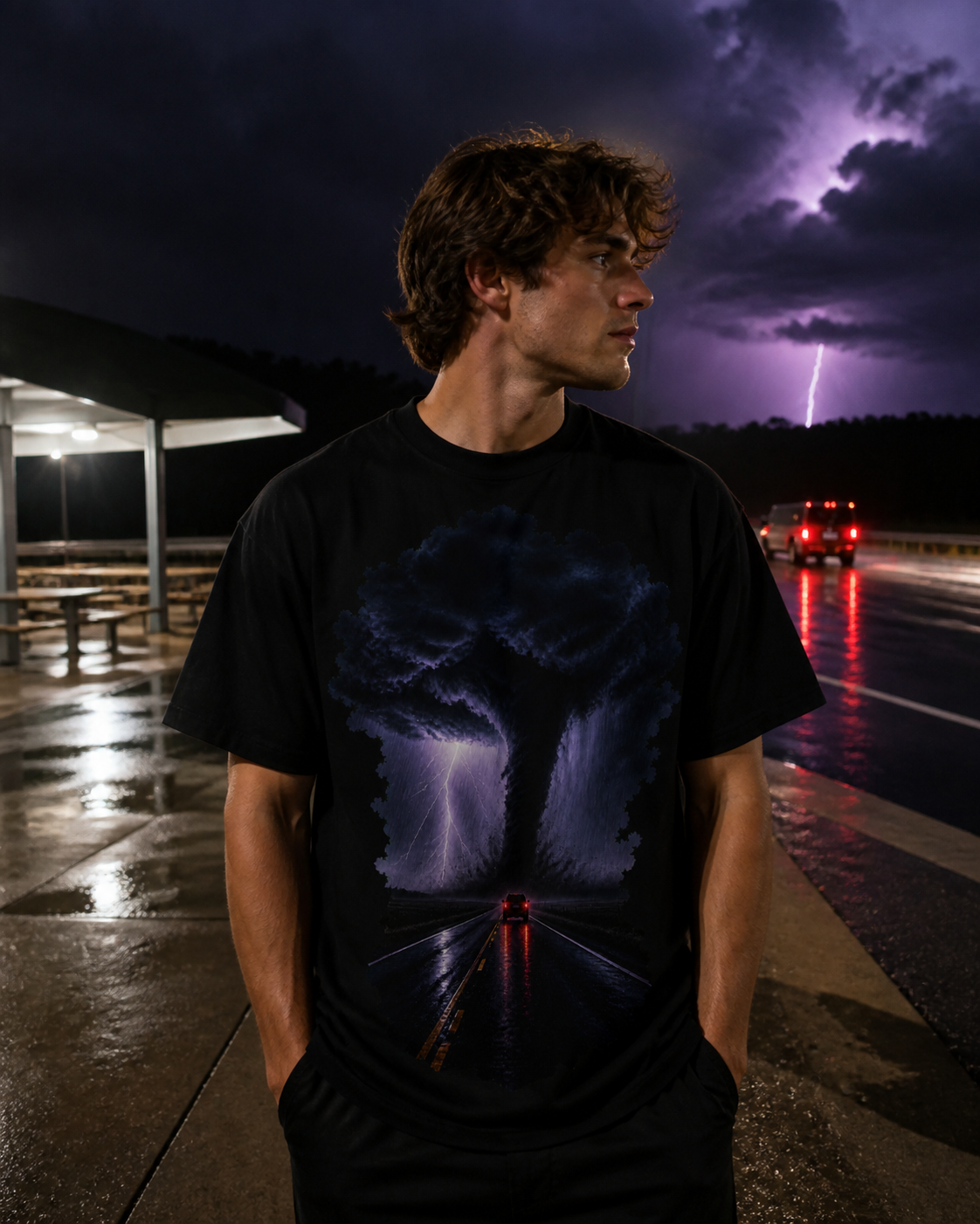 Midnight Tail Lights Storm Chaser Graphic Tee