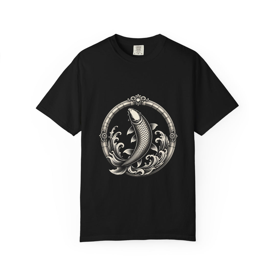 Monochrome Koi Gate Crest T-Shirt Graphic