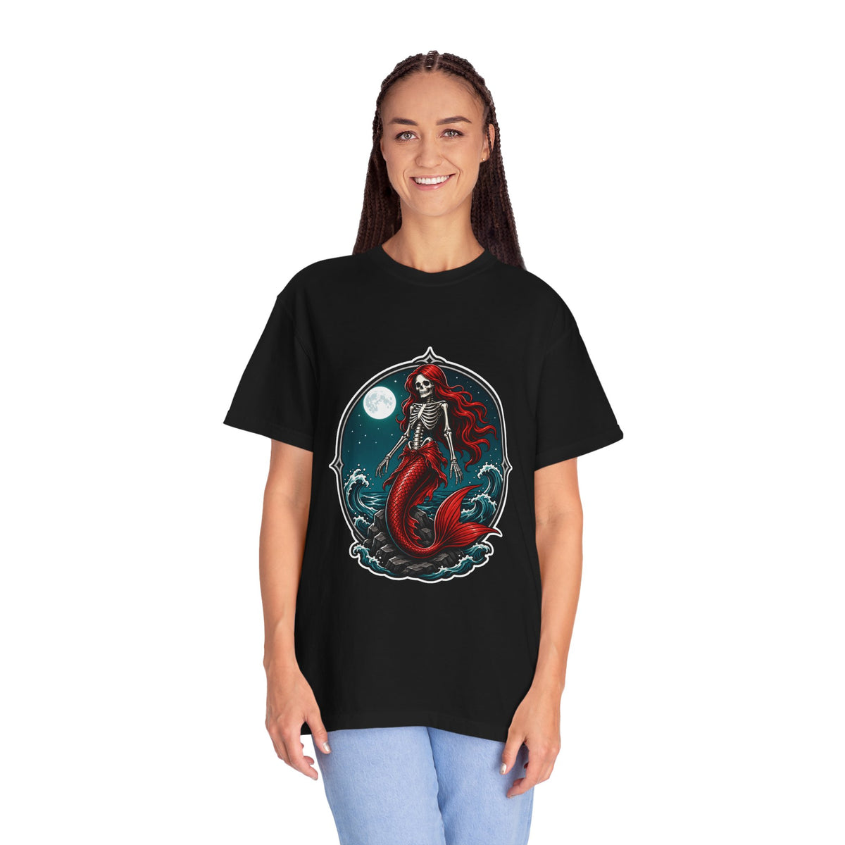 Moonlit Skeleton Mermaid T-Shirt Graphic