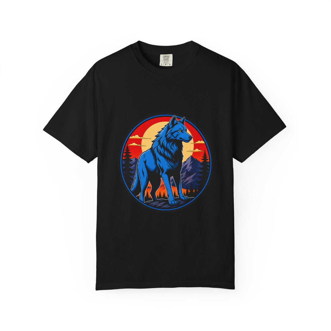 Blue Wolf Sunset Crest T-Shirt Graphic