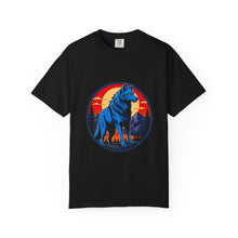 Blue Wolf Sunset Crest T-Shirt Graphic