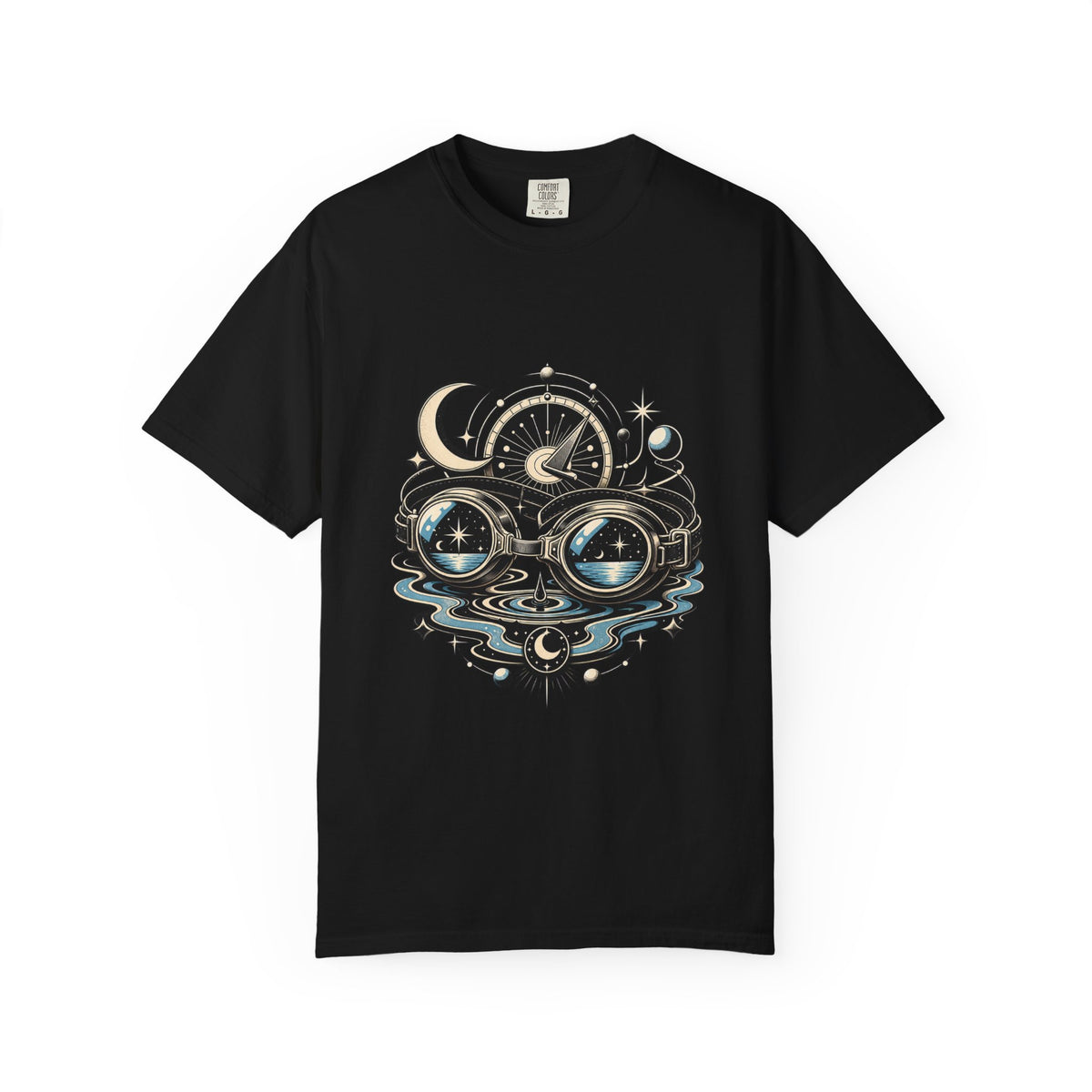 Blackwork Poolside Astronomy Goggles T-Shirt Graphic