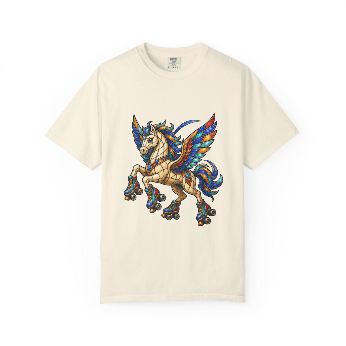 Stained Glass Roller Skate Pegasus T-Shirt Graphic