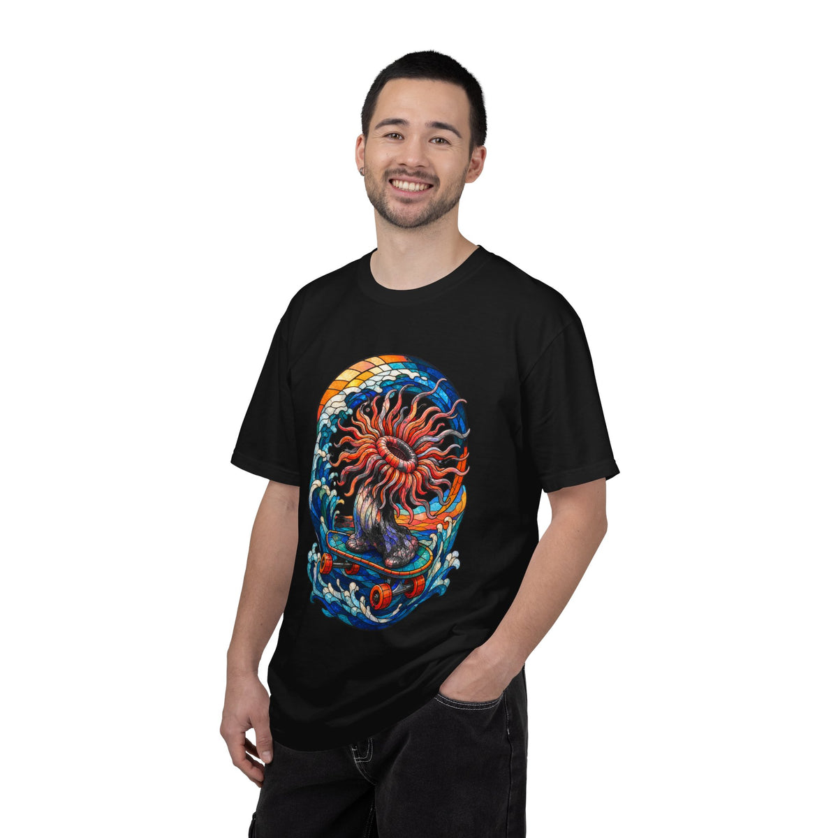 Stained Glass Skateboard Anemone T-Shirt Graphic