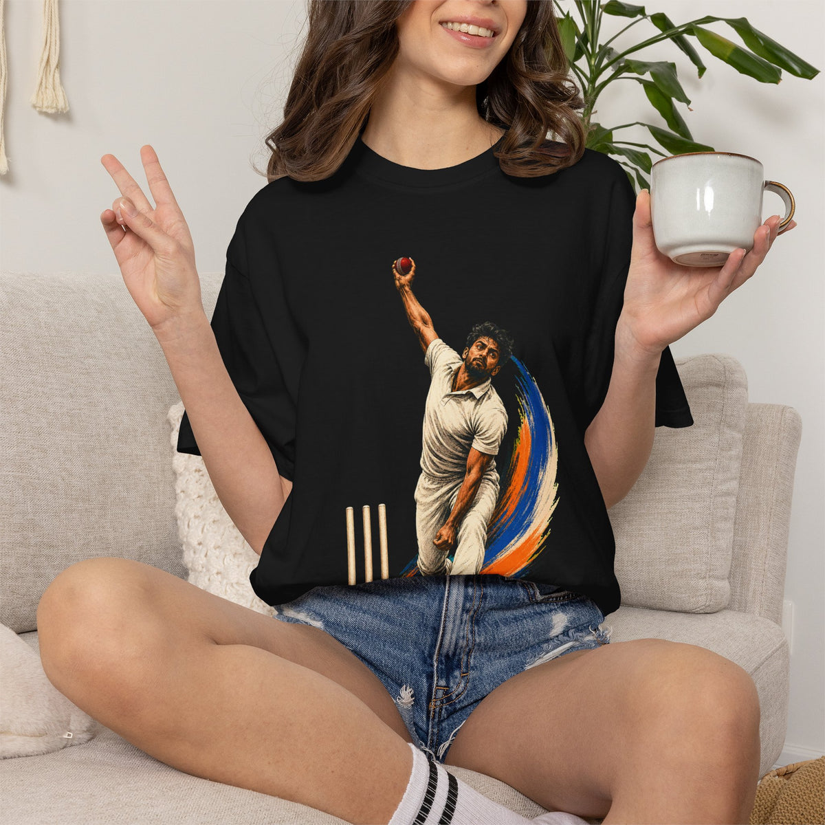 Fast Bowler Release Linocut Cricket Graphic Tee