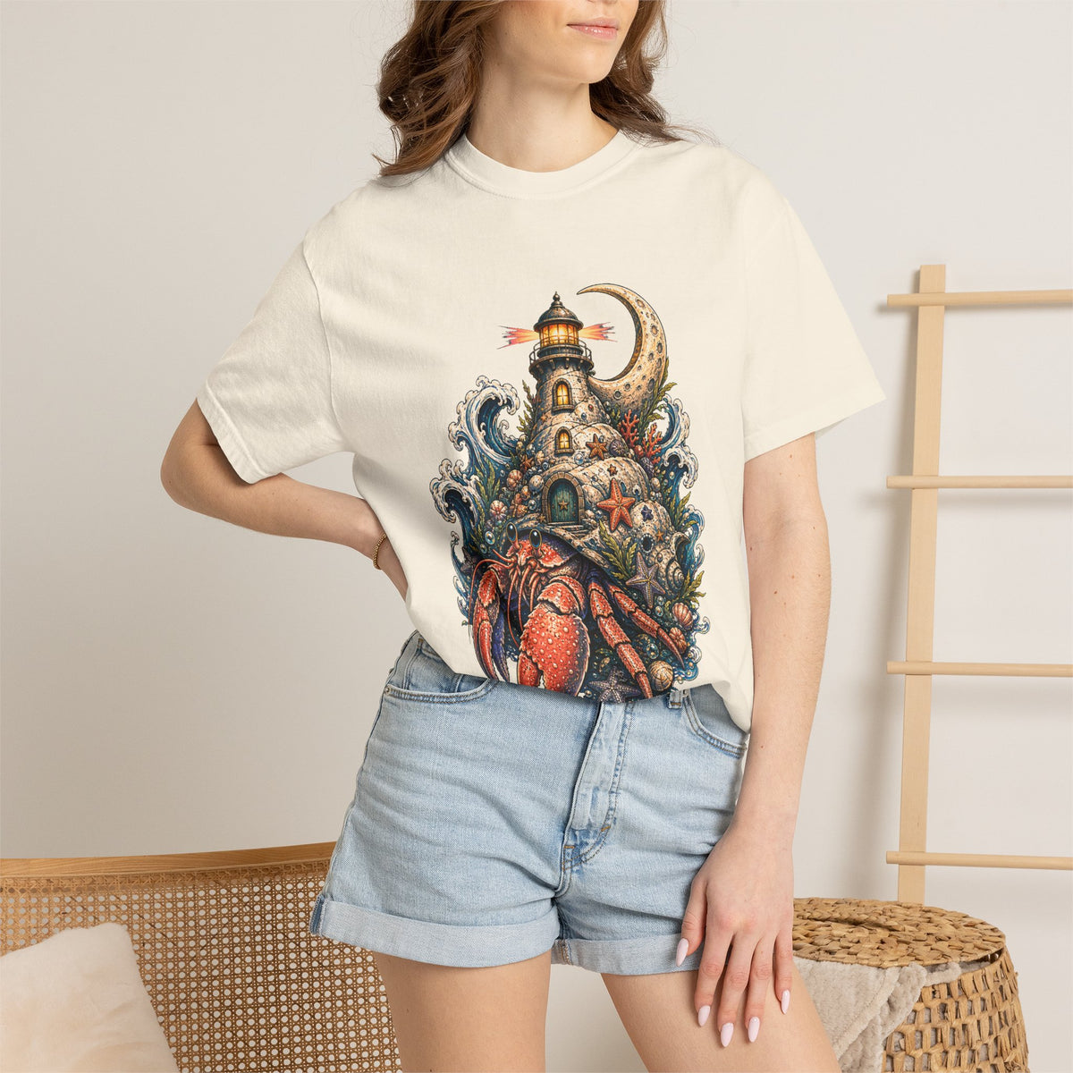 Cosmic Hermit Crab Lighthouse Graphic T-Shirt