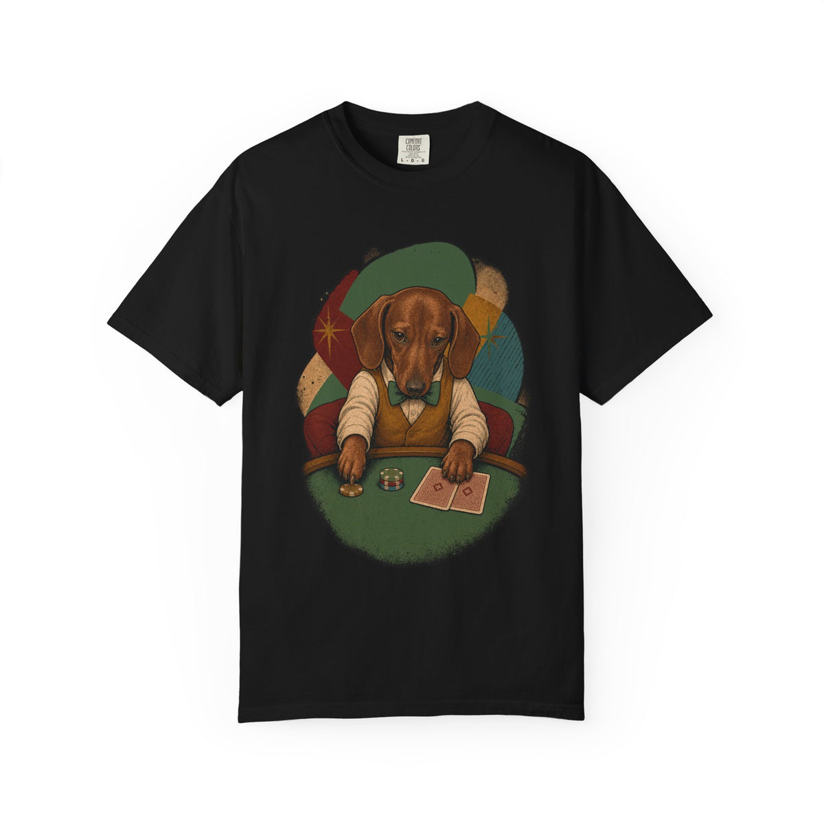 Dachshund Short Stack Vintage Poker Graphic Tee