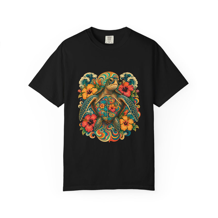 Psychedelic Hibiscus Sea Turtle Graphic Tee