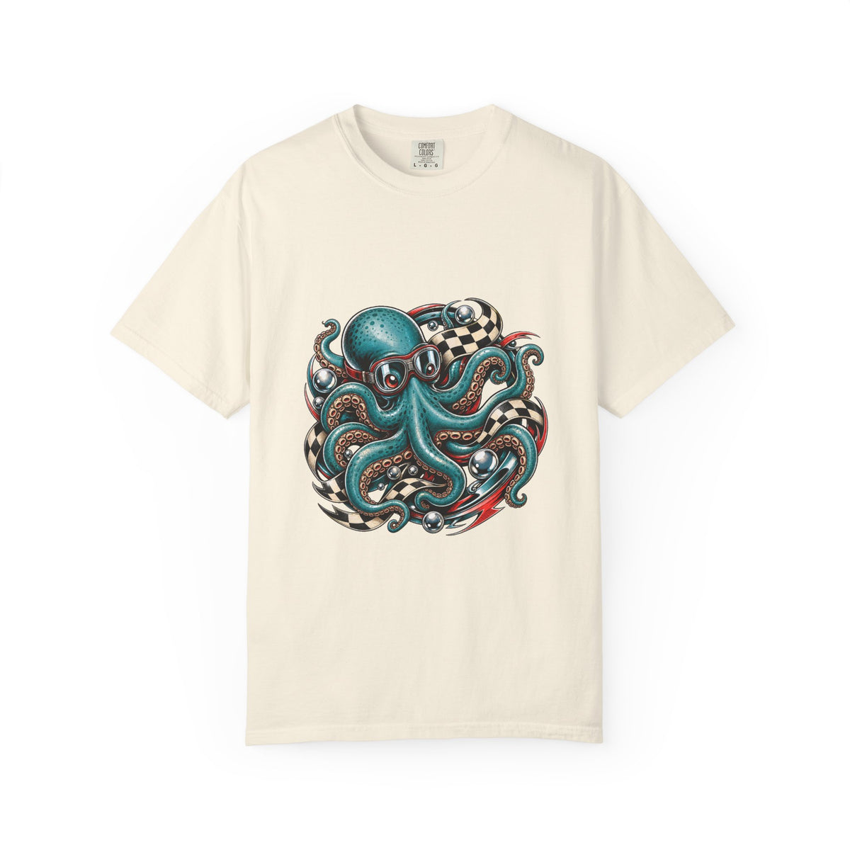 Retro Checkered Octopus Racer Graphic Tee
