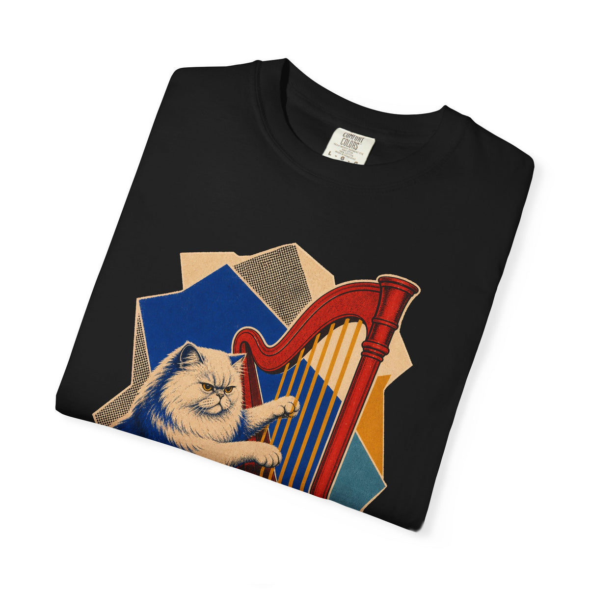 Persian Cat Concert Harp Hard-Bop Collage Graphic Tee